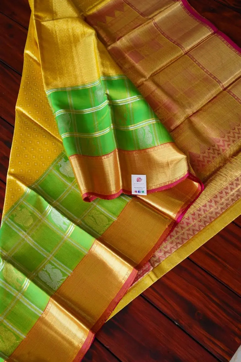 Gold Yellow Traditional Bridal Silk Saree with Pink Pallu PC6224 Parijat Collections