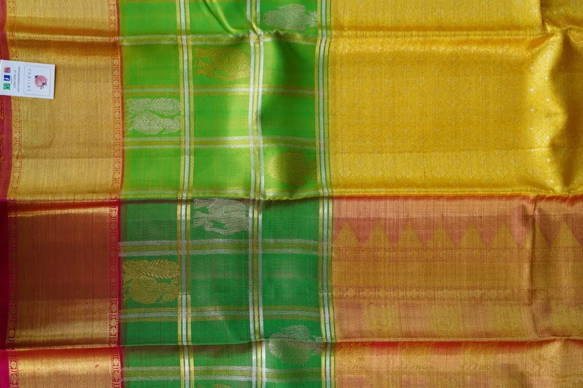 Gold Yellow Traditional Bridal Silk Saree with Pink Pallu PC6224 Parijat Collections