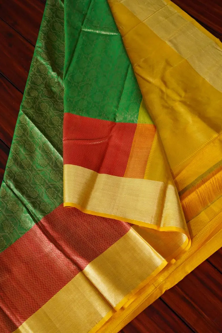 Green Jacquard Silk Saree with Grand Yellow Pallu PC6265 Parijat Collections