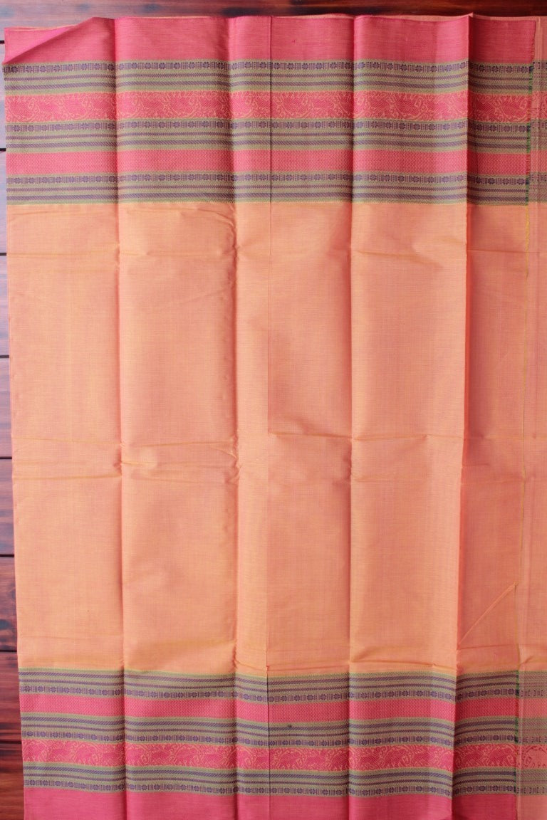 Peach Kanchi handloom Cotton Saree with long thread border PC353 freeshipping - Parijat Collections