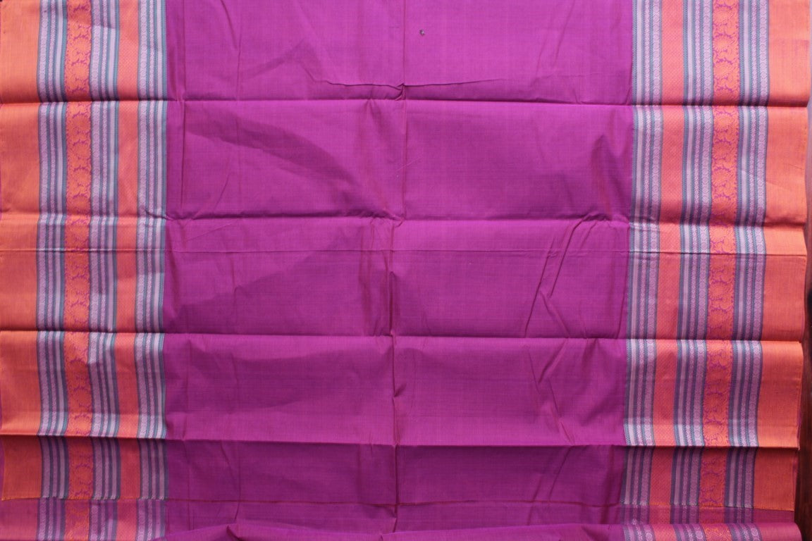 Reddish Pink Kanchi handloom Cotton Saree with long thread border PC364 freeshipping - Parijat Collections