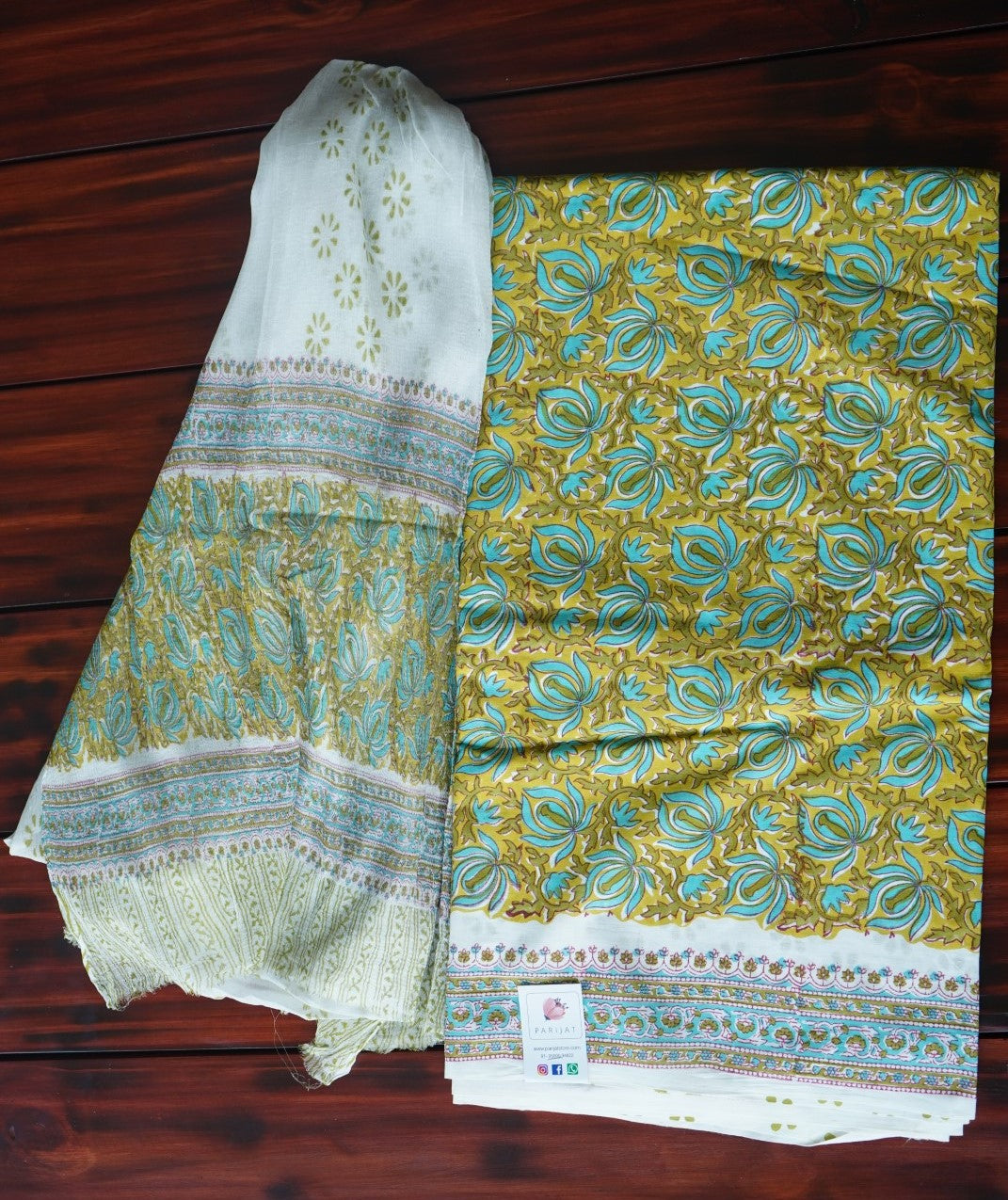 Floral Block Printed cotton Salwar Material PC581 freeshipping - Parijat Collections